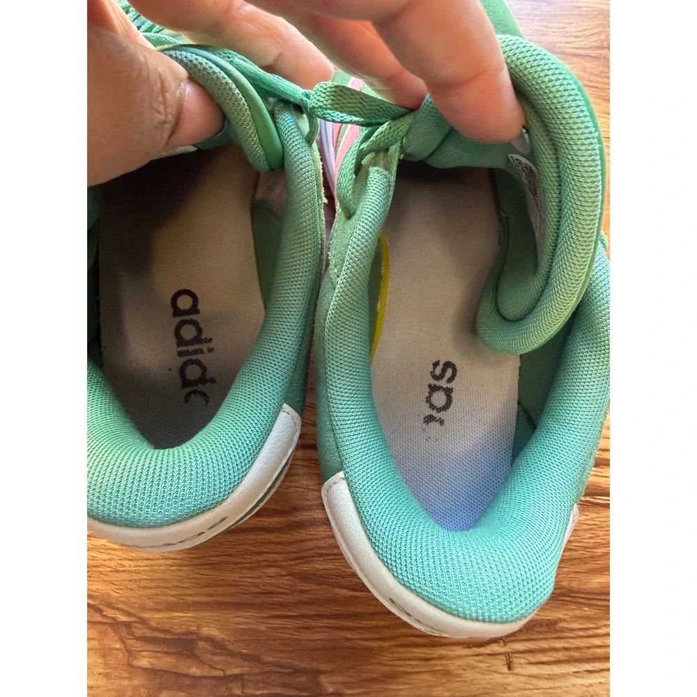 Adidas VL Court Platform Green Suede Pink Stripes Women Sneakers Low Top 8.5